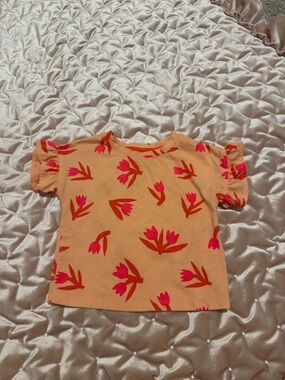 Cat & Jack Peach Tee with Pink and Red Floral Print